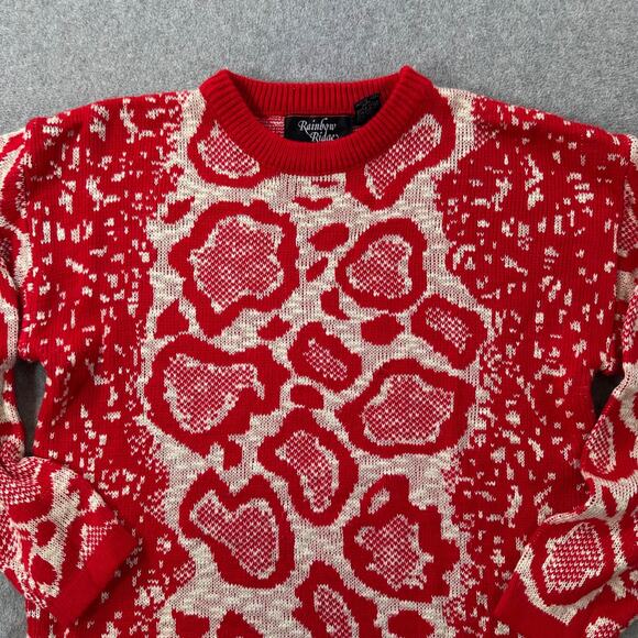 Vintage Rainbow Ridge Animal Print Sweater Women's Small Red Knit Crew Neck - Picture 4 of 8